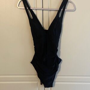 Cupshe Black Ruched V-Neck One-Piece Swimsuit